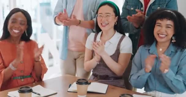 Sucesso Aplausos Pessoas Uma Reunião Apresentação Celebram Objetivos Equipe Meta — Vídeo de Stock
