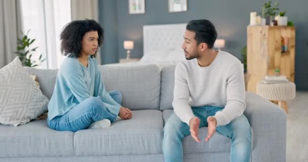 Couple Sad Fight Man Woman Talking Divorce Stress Marriage Problem — Stock Video