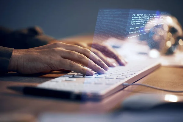 Hologram Kadını Bilgisayar Klavyesi Erp Yazılım Sunucusu Programlama Siber Güvenlik — Stok fotoğraf