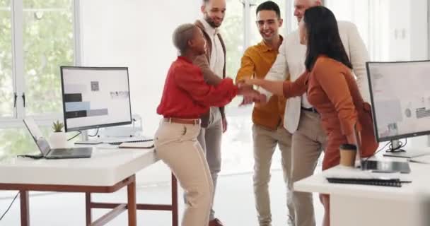 Business People Hands Celebration Team Building Success Motivation Teamwork Collaboration — Stock Video