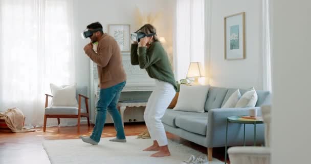 Gaming Metaverse Couple Living Room Future Technology Digital Games Innovation — Stock Video