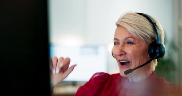 Video Call Business Woman Computer Office Virtual Networking Παγκόσμια Επικοινωνία — Αρχείο Βίντεο
