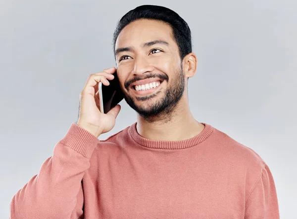 Glücklicher Junger Asiatischer Mann Und Anruf Studio Für Kommunikation Vernetzung — Stockfoto