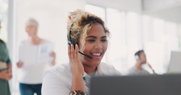 Call Center Atendimento Cliente Telemarketing Com Uma Mulher Negra Consultora — Vídeo de Stock