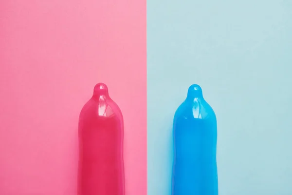 You Have Two Choices Studio Shot Pink Blue Condom Placed — Stock Photo, Image