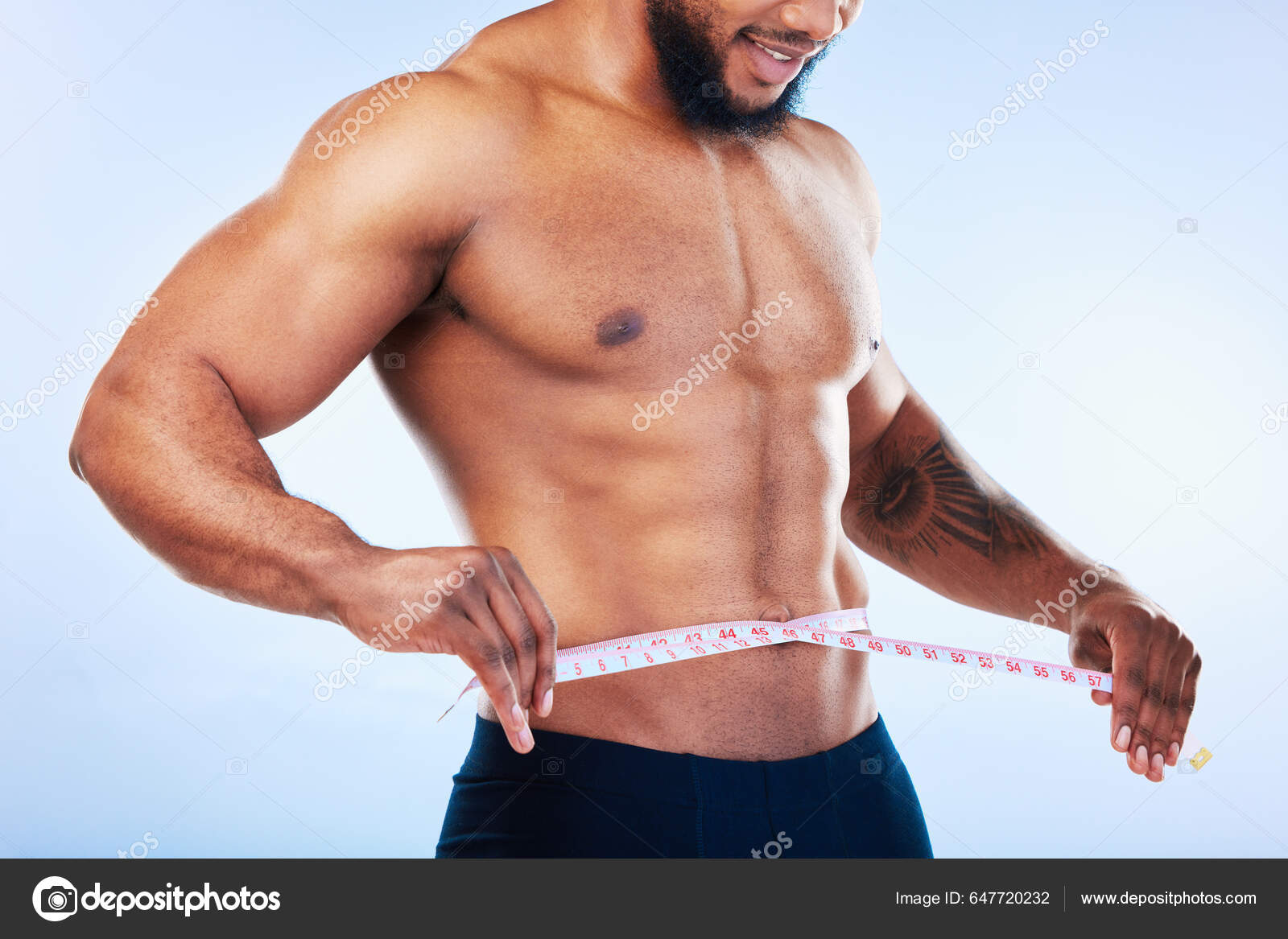 Premium Photo  Man body or measuring tape on waist on studio