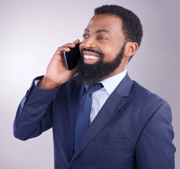 Корпоративний Чорний Чоловік Телефонний Дзвінок Посмішка Студії Ділової Розмови Привіт — стокове фото