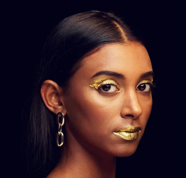 Femme Indienne Maquillage Festif Portrait Studio Pour Beauté Bien Être — Photo