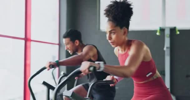 Determination Fitness Endurance Couple Cycling Gym Together Strength Stamina Active — Stock Video