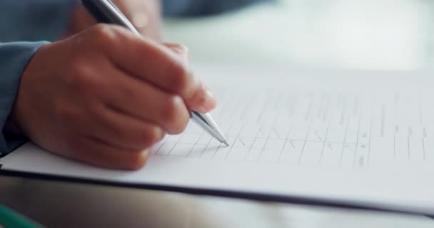 Hands Pen Writing Checklist Survey Faq Questionnaire Table Desk Office — Stock Video