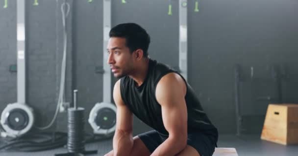 Gimnasio Hombre Deportivo Entrenamiento Fitness Por Hombre Serio Acerca Salud — Vídeos de Stock