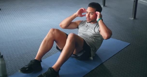 Fitness Man Sit Ups Voor Wellness Gezondheid Motivatie Doen Workout — Stockvideo