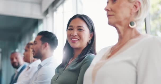 Szczęśliwy Kobieca Twarz Zespół Biurowy Linii Spotkań Biznesowych Gotowy Pracy — Wideo stockowe