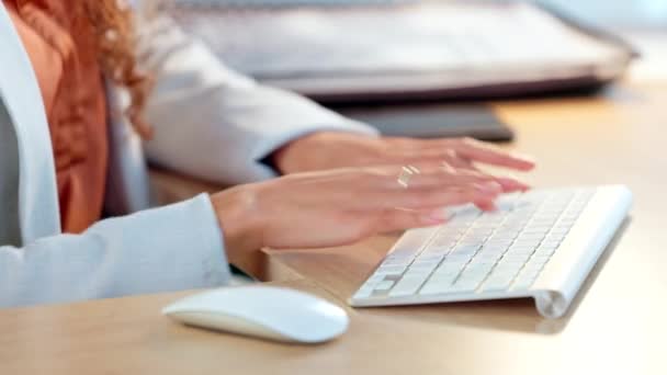 Closeup Hands Business Woman Typing Computer Keyboard Office Using Bluetooth — стоковое видео