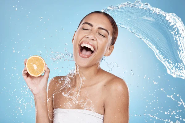 Water Splash Beauty Woman Clean Orange Organic Cosmetic Care Hygiene — Stok fotoğraf