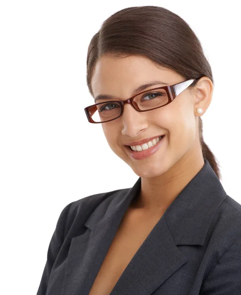 Ela Confiante Capaz Retrato Uma Jovem Empresária Atraente Usando Óculos — Fotografia de Stock