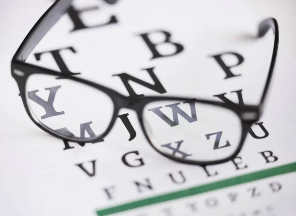 Optometria Lettera Assistenza Sanitaria Con Occhiali Grafico Focus Lettura Eye — Foto Stock