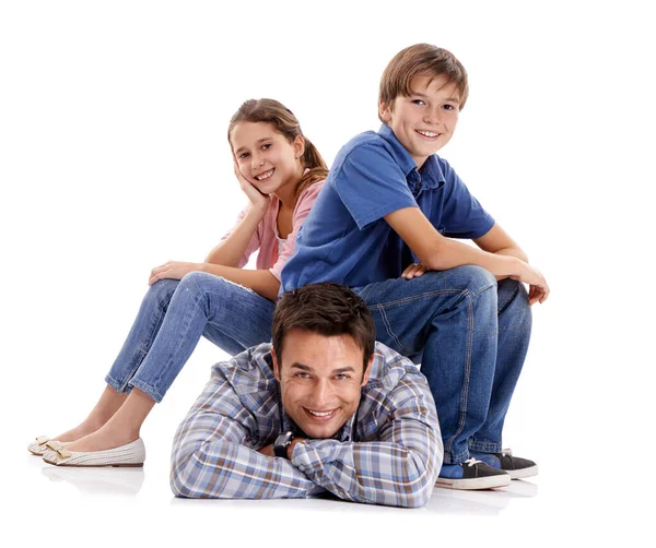 Laid Back Parenting Nah Portrait Loving Father His Children Isolated — Stock Photo, Image