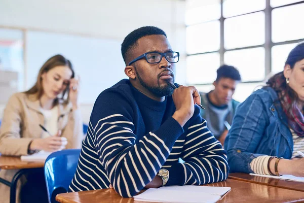 Know Answer Somewhere Head University Student Sitting Class — Stock Photo, Image