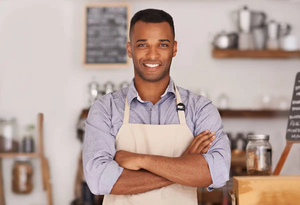 Head Barista Here Portrait Successful Young Barista Working Coffee Shop Stock Photo