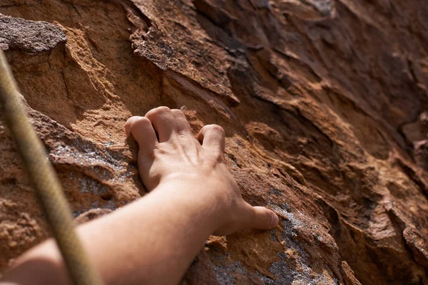 Get Grip Closeup Rock Climber Holding Rockface — Stock Photo, Image