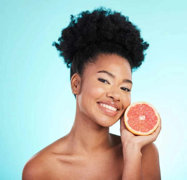 Grapefruit Huidverzorging Glimlach Vrouw Portret Van Schoonheid Wellness Detox Gezondheidszorg — Stockfoto