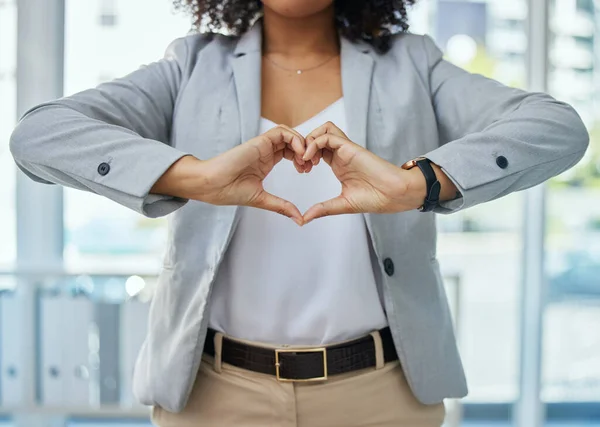 Business woman, fingers and heart hands for corporate customer care, client support or leadership trust. Worker, employee or hand gesture for love, sign or emoji symbol for wellness, vote or CRM hope.