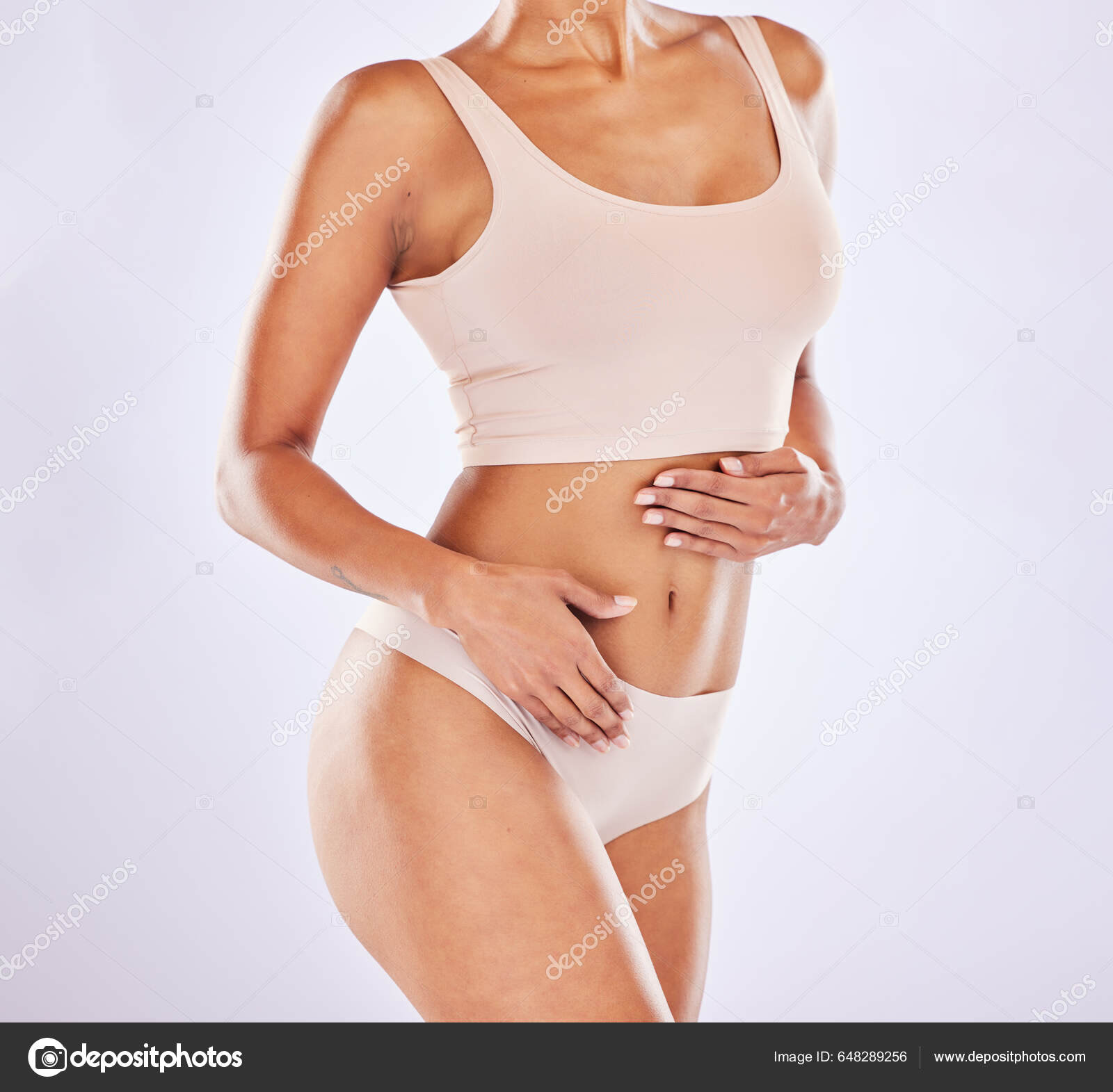 Body Underwear Stomach Woman Natural Model Smooth Skin Isolated Studio  Stock Photo by ©PeopleImages.com 648289256