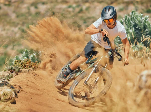 Radfahren Wandern Und Sport Mit Mann Auf Mountainbike Für Abenteuer — Stockfoto