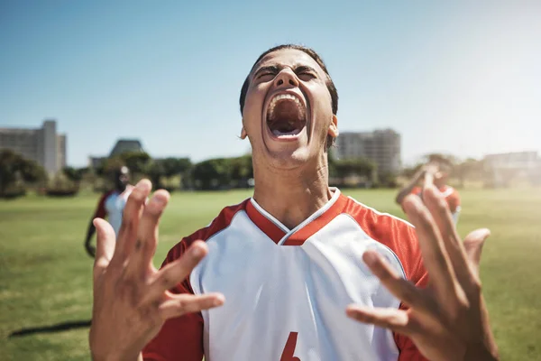 Šťastné Vítězství Fotbal Hrát Křičí Radostí Během Zápasu Nebo Tréninku — Stock fotografie