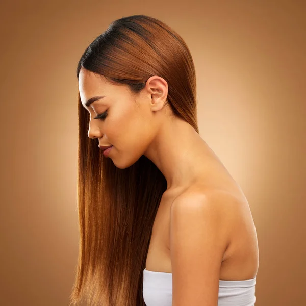 Péče Vlasy Krása Profil Studiu Ženy Pro Růst Barvu Lesku — Stock fotografie