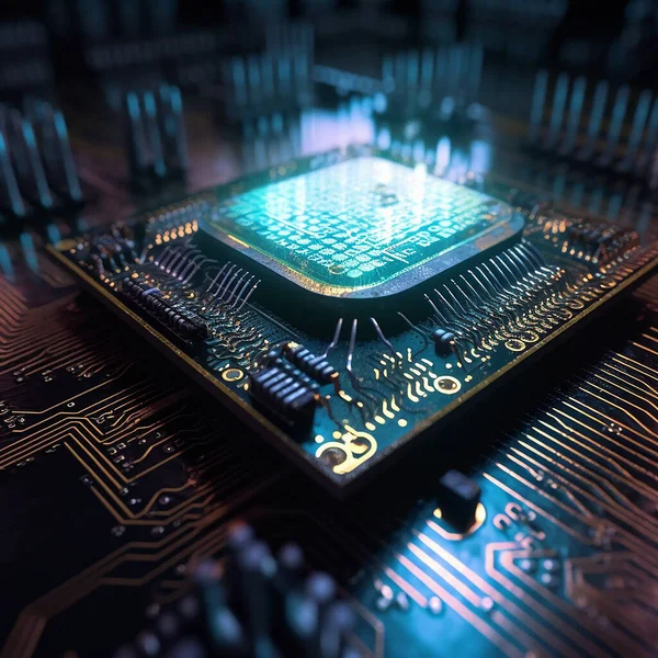 Computerhardware Cpu Microchip Met Technologie Abstract Processor Moederbord Close Cybertech — Stockfoto