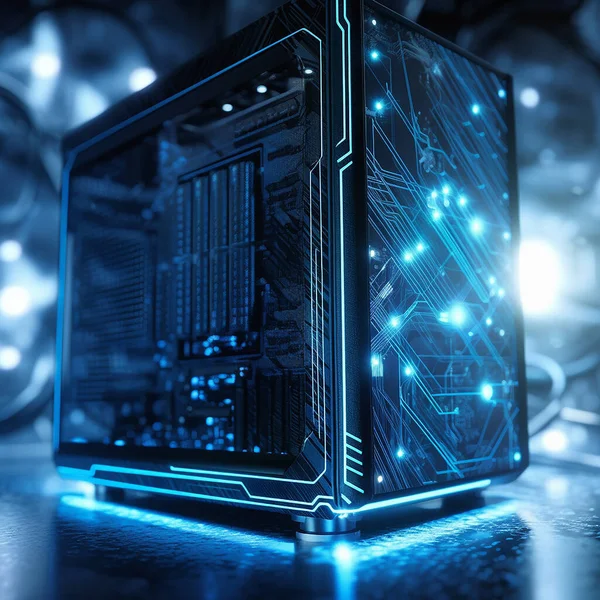 Futuristic Computer Case Server Machine Technology Power Digital Processing Circuit — Stock Photo, Image