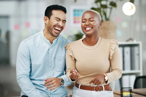 Profesyonel Takım Çalışma Grubu Mutlulukla Dolu Bir Ofiste Gülüşmeler Motivasyon — Stok fotoğraf