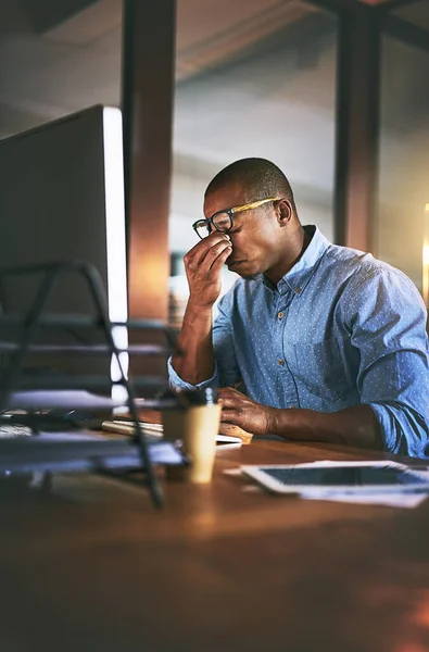 Willpower Dies Out Young Businessman Experiencing Stress Late Night Work — Stock Photo, Image