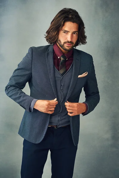 Dressed Success Studio Portrait Handsome Stylish Young Man Suit — Stock Photo, Image