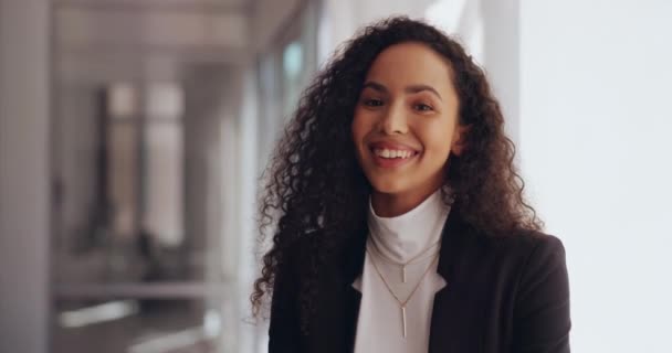 Twarz Wizja Misja Biznesową Czarną Kobietą Biurze Pozytywnym Nastawieniem Przyszłego — Wideo stockowe