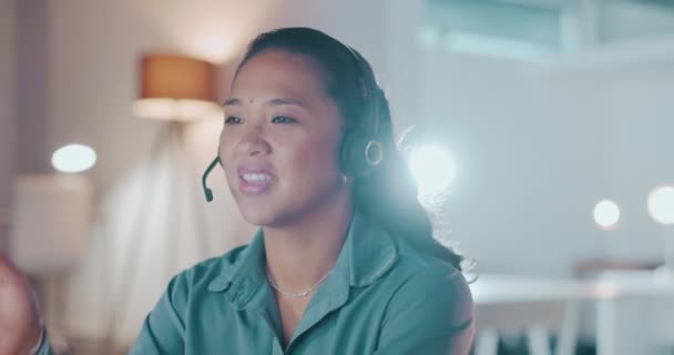 Póngase Contacto Con Nosotros Centro Llamadas Feliz Mujer Asiática Una — Vídeos de Stock