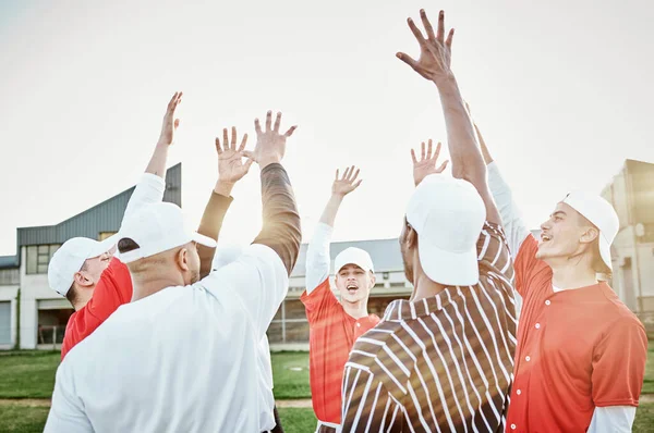 Руки Вгору Мотивація Або Бейсболісти Підтримкою Надією Або Вірою Спортивне — стокове фото