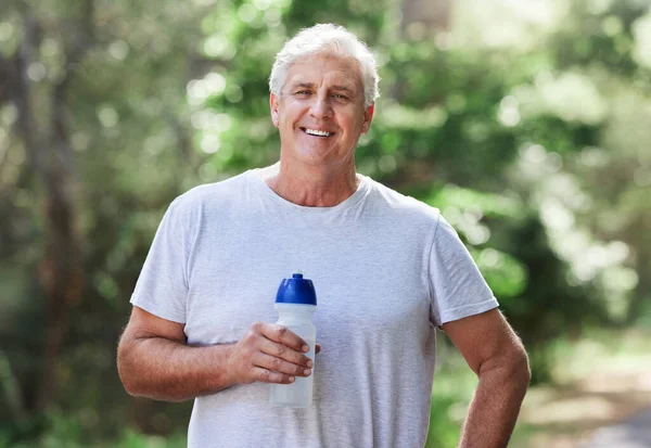 Man Exercise Portrait Outdoor Water Bottle Run Workout Training Fitness — Stock Photo, Image