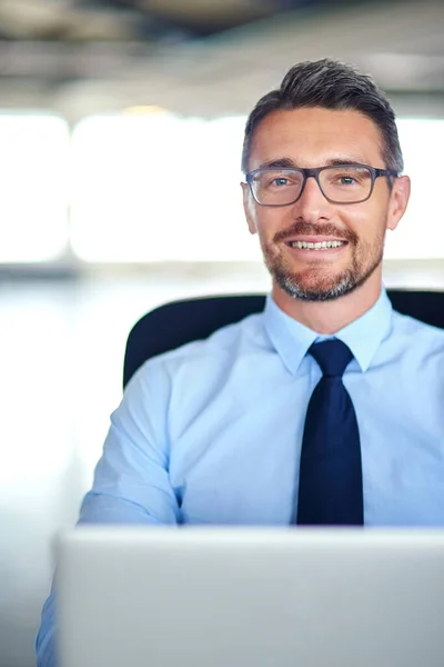Wireless Technology Makes Work Day More Productive Portrait Businessman Using — Stock Photo, Image