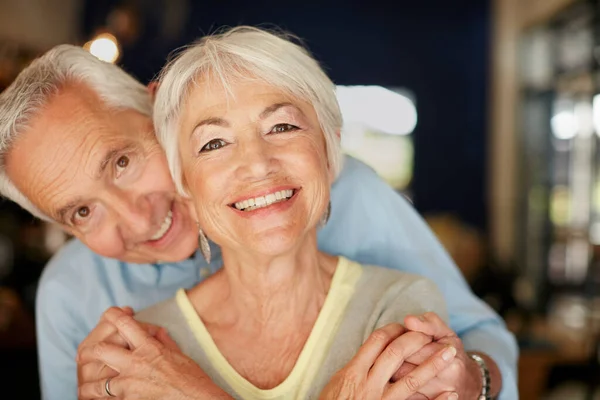 Hes Still One Only Portrait Happy Senior Couple Indoors — Stock Photo, Image