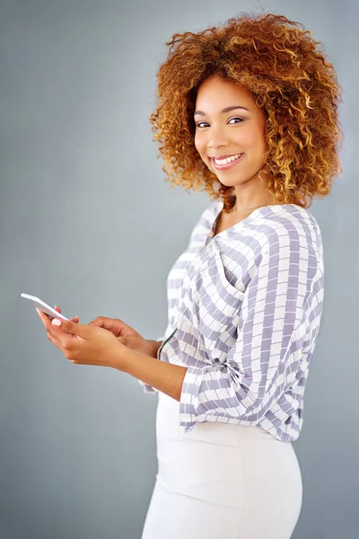 Full Self Confidence Studio Shot Young Businesswoman Gray Background — Stock Photo, Image