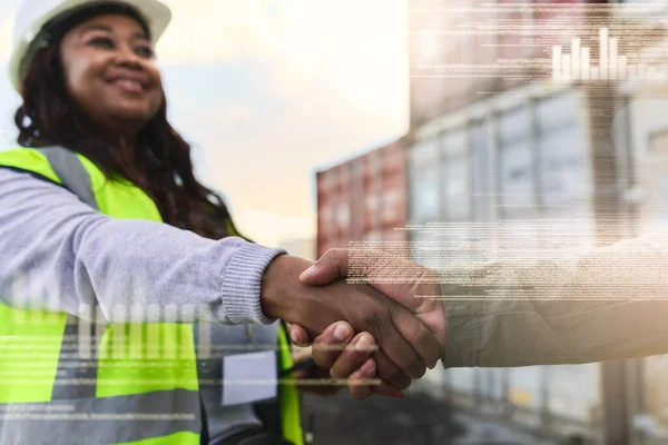 Handshake Distributie Logistiek Scheepvaart Partnerschap Netwerken Handel Industriële Lading Fabrieksbeheer — Stockfoto