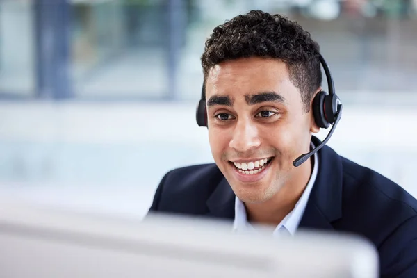 Zakenman Computer Call Center Telemarketing Help Bedrijf Customer Support Office — Stockfoto