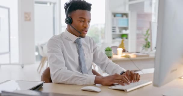Atendimento Cliente Estresse Homem Negócios Comunicação Para Telemarketing Vendas Call — Vídeo de Stock