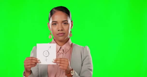 Równouprawnienie Płci Zielony Ekran Kobieta Biznesu Znakiem Protest Plakatem Lub — Wideo stockowe