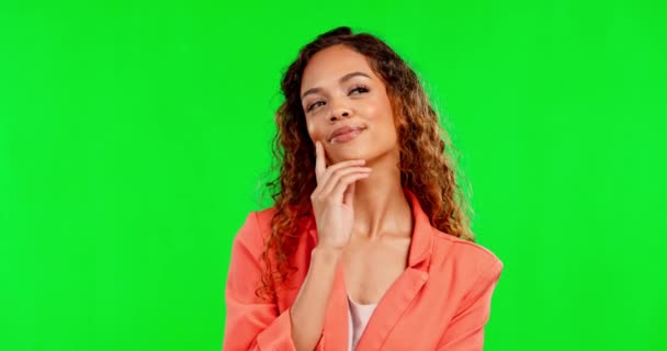 Düşünme Fikir Kadın Stüdyoda Düşünceli Güvensiz Yeşil Ekran Arka Planına — Stok video