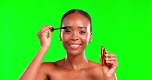 Макияж Лицо Черная Женщина Тушью Студии Красоты Естественной Косметической Рутины — стоковое видео
