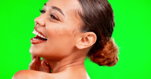 Beauté Maquillage Rire Avec Une Femme Studio Écran Vert Pour — Video